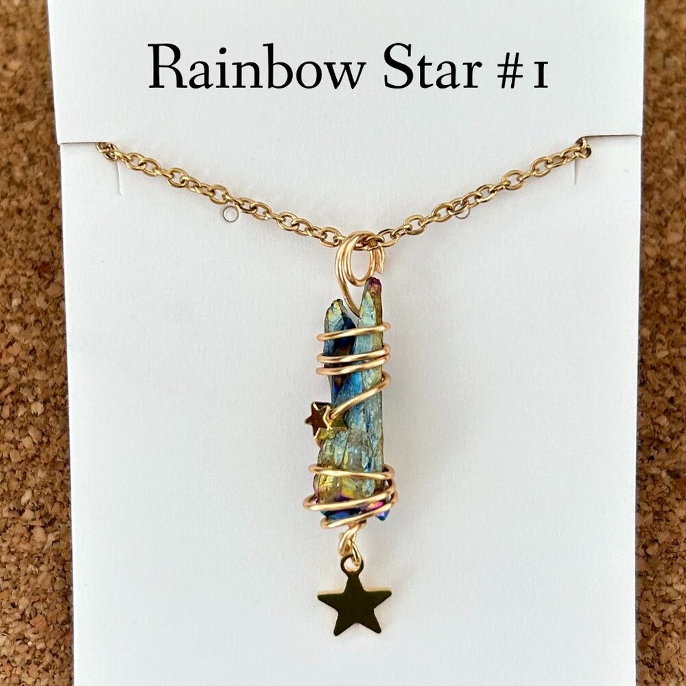RAINBOW Aura Quartz Necklace Wire Wrapped Crystal Necklace Healing Metaphysical